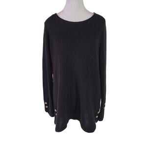 Calvin Klein Size M Black Tunic Sweater Gold Button Contrast Detail Sleeves